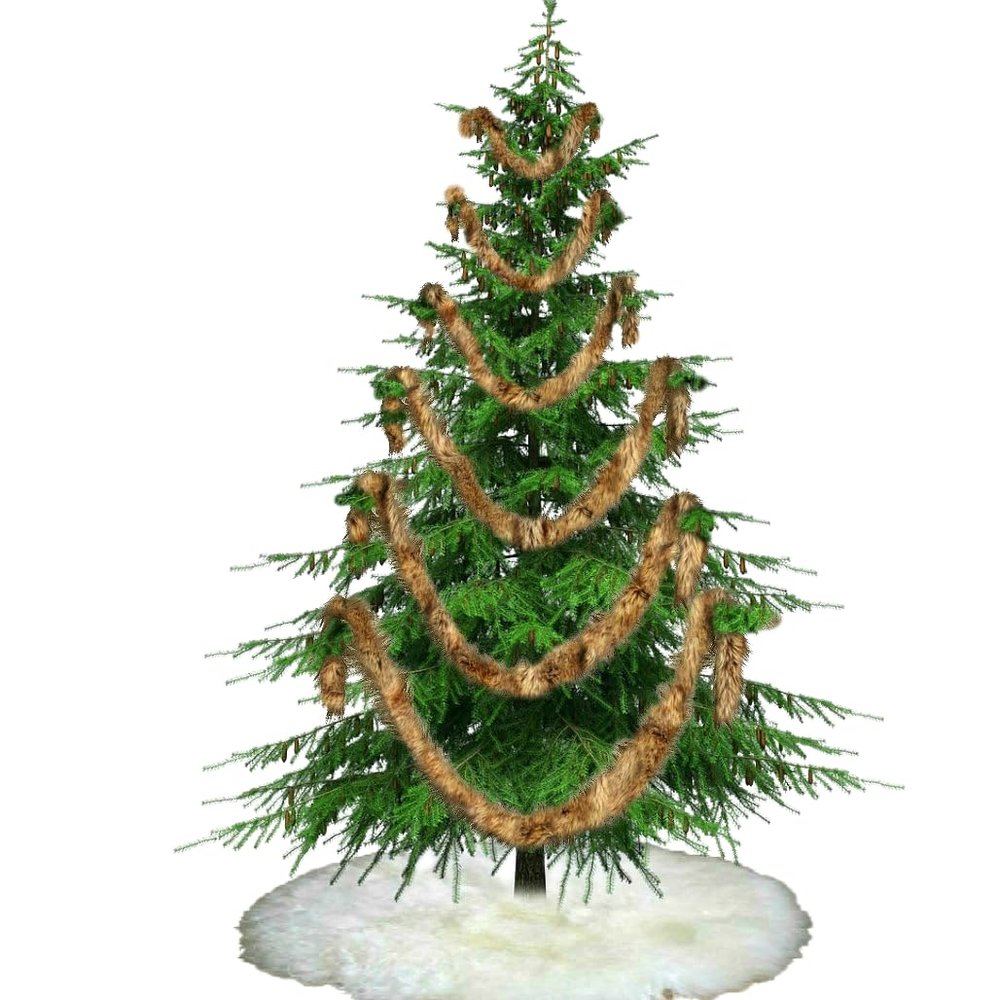 Christmas Tree Swag - Garland - Decoration - Shaggy Shag Faux Fur Scarf - Brown Tone - Wolf - Coyote - Staircase Bannister Hand Rail Decor - by Fur Accents - USA (2" x10' Long)