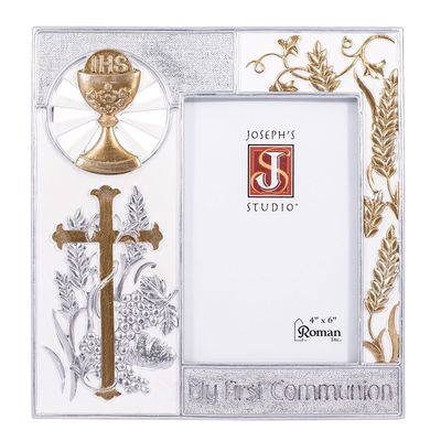Joseph's Studio by Roman, Communion Collection, 8"H COMMUNION FRAME 4x6 SILVER, Home Dcor, Devout Gift, Prayerful Inspiration (1x8x8)