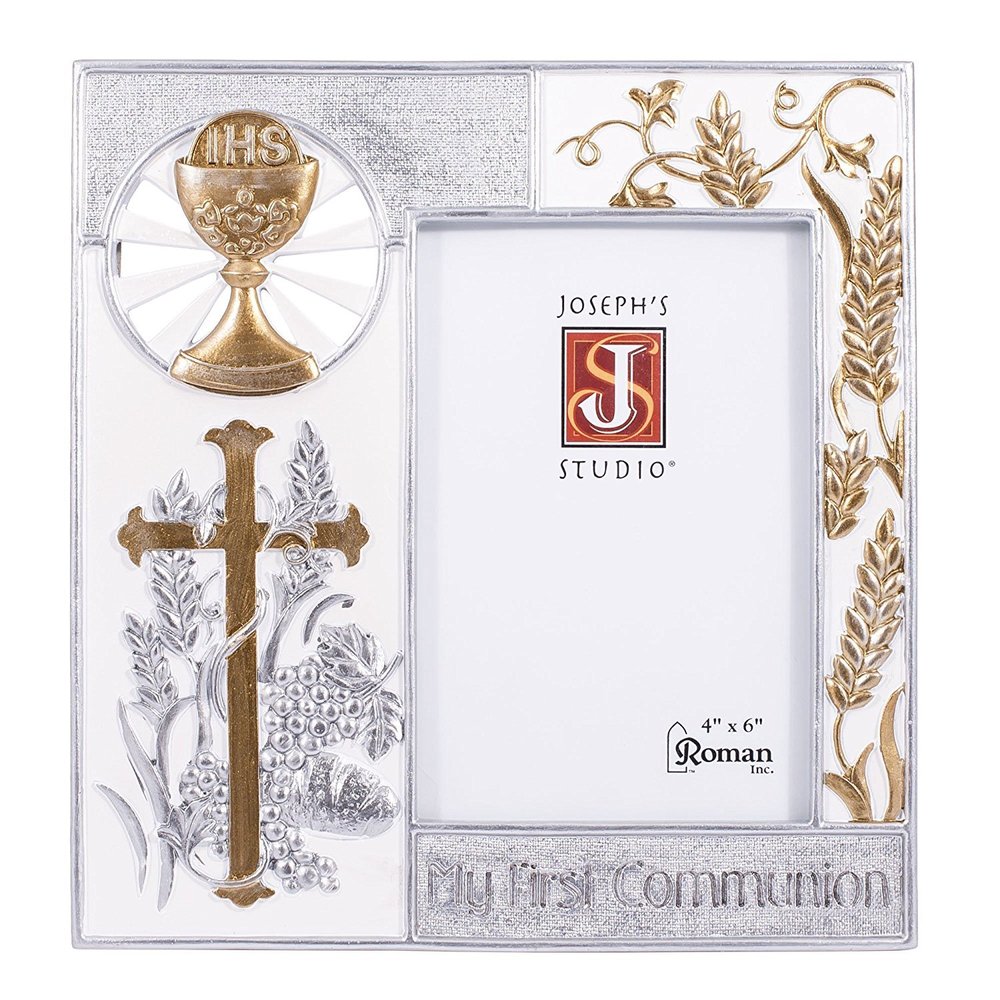 Joseph's Studio by Roman, Communion Collection, 8"H COMMUNION FRAME 4x6 SILVER, Home Dcor, Devout Gift, Prayerful Inspiration (1x8x8)