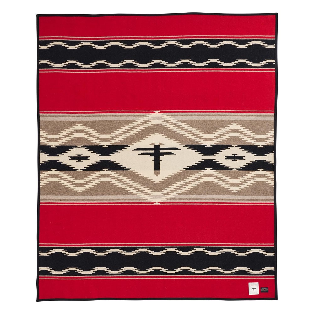Pendleton American Indian College Fund Blanket - 64" x 80" Wool Cotton Soft, Reversible Blanket, Ultrasuede Binding, Made in USA - Water