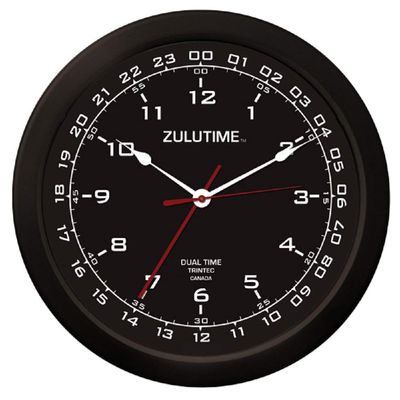 Trintec 14" 12 & 24 Hour Military Time Swl Zulu Time 24hr Wall Clock - Black Dial ZT14-01