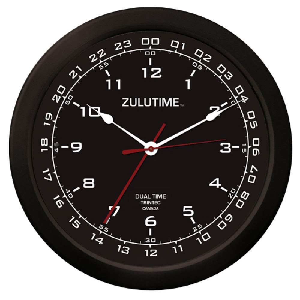 Trintec 14" 12 & 24 Hour Military Time Swl Zulu Time 24hr Wall Clock - Black Dial ZT14-01