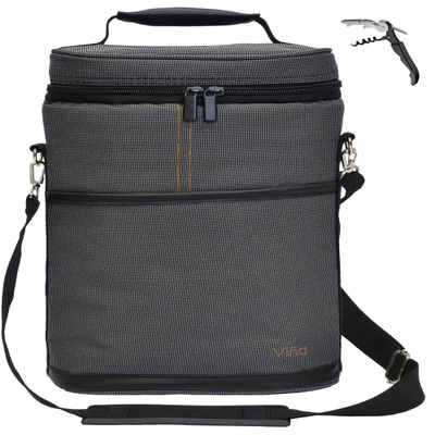Vina 2-bottle Wine Carrier Bag Beer Carrying Tote Bags Picnic Cooler Insulated Travel Wine Pouch, Gray +Free Corkscrew
