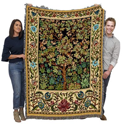 Pure Country Weavers William Morris Tree of Life Blanket - Arts & Crafts - Gift Tapestry Throw Woven from Cotton - Made in The USA (72x54)