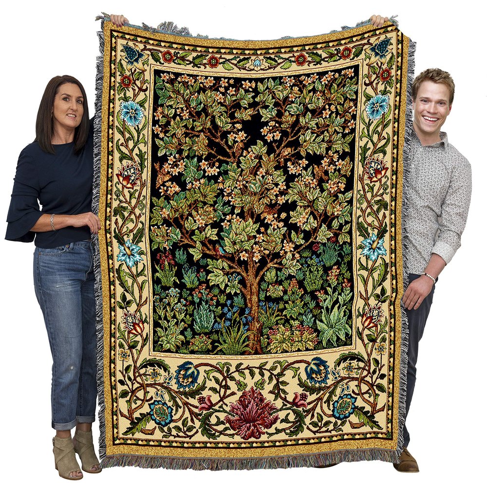 Pure Country Weavers William Morris Tree of Life Blanket - Arts & Crafts - Gift Tapestry Throw Woven from Cotton - Made in The USA (72x54)