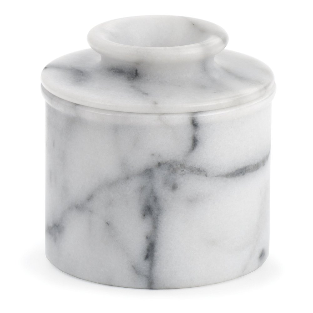RSVP International White Marble French Butter Pot, Holds One Stick or 1/2 Cup | Made From Natural White Marble | Keep Butter Fresh & Spreadable at Room Temperature in Crock Dish