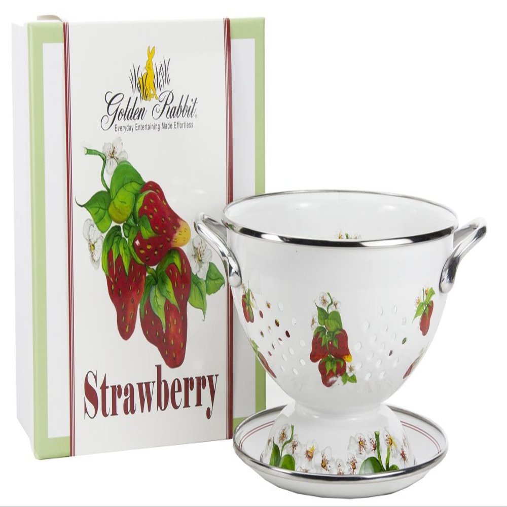 Golden Rabbit Enamelware Colander and Drip Plate Gift Set, Strawberry