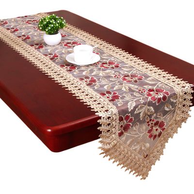 Grelucgo Burgundy Lace Table Runners Dresser Scarves (16 x 72 inch)