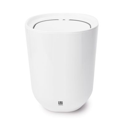 Umbra Step Swing-Top Lid, Small Garbage/Trash Can (1.7 Gallons), Melamine Durable Bathroom Accessories, White
