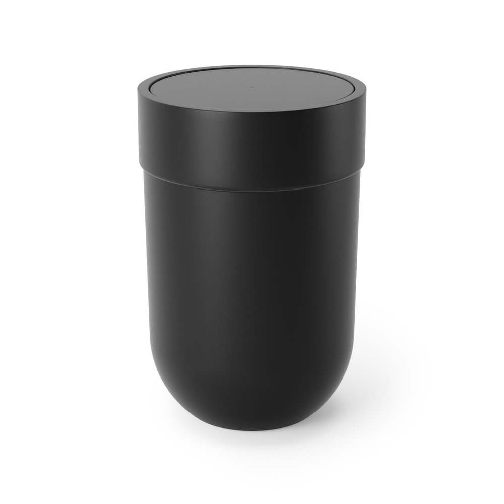 Umbra Touch Trash Can, Small 1.6-Gallon Garbage Bin with Swing Lid, Waste Basket for Bathroom or Office, Black