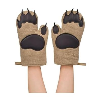 Genuine Fred Bear Hands Oven Mitts  Heat-Resistant Silicone and Cotton Gloves, Fun Gift for Bakers, Animal Lovers, White Elephant or Housewarming