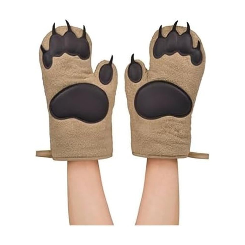 Genuine Fred Bear Hands Oven Mitts Heat-Resistant Silicone and Cotton Gloves, Fun Gift for Bakers, Animal Lovers, White Elephant or Housewarming