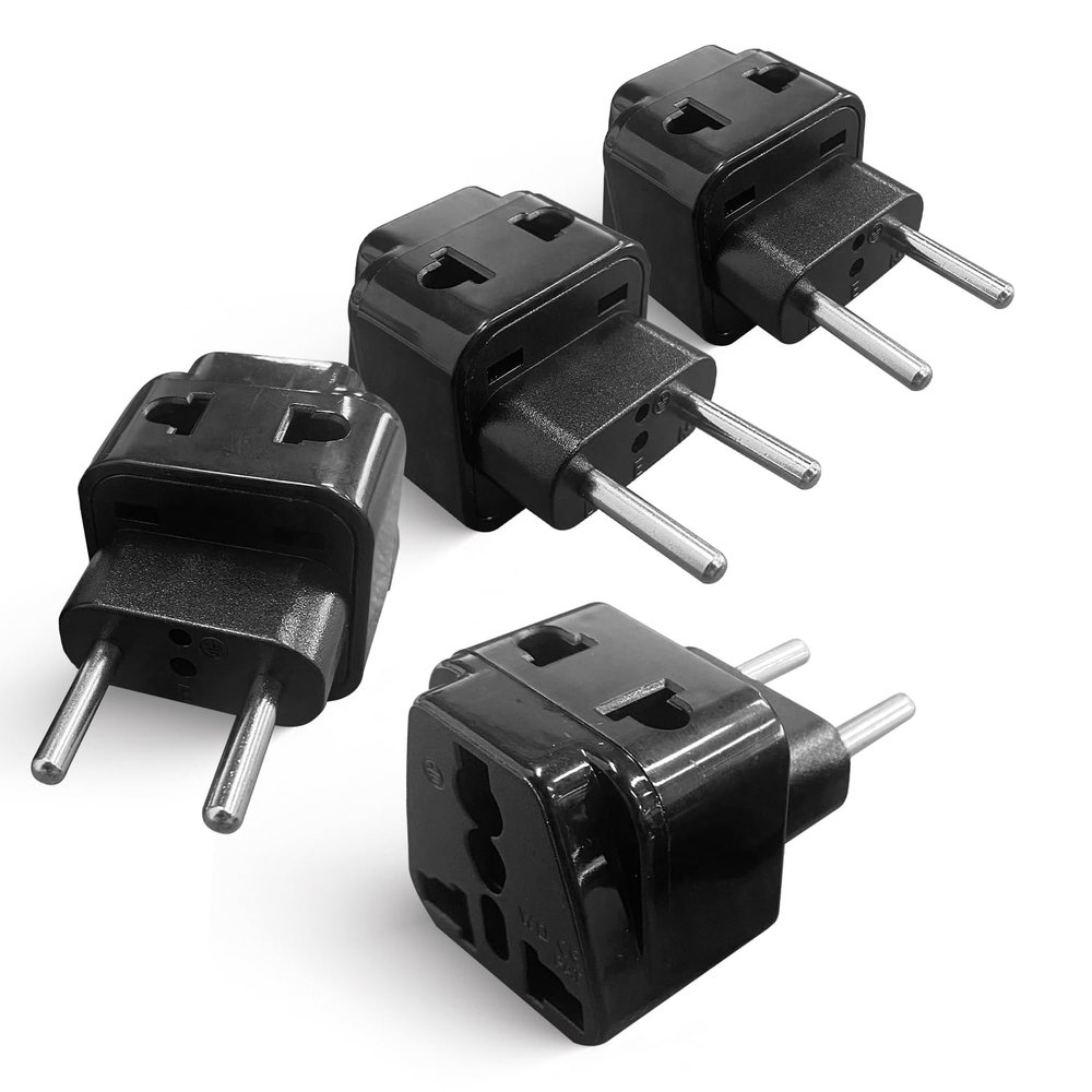 OREI 2 in 1 USA to Europe, Russia, Italy Adapter Plug (Type C) - 4 Pack, Black