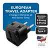 OREI 2 in 1 USA to Europe, Russia, Italy Adapter Plug (Type C) - 4 Pack, Black view 2