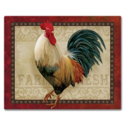 CounterArt Farm Fresh Rooster 3mm Heat Tolerant Tempered Glass Cutting Board 15 x 12 Serving Board Charcuterie Dishwasher Safe