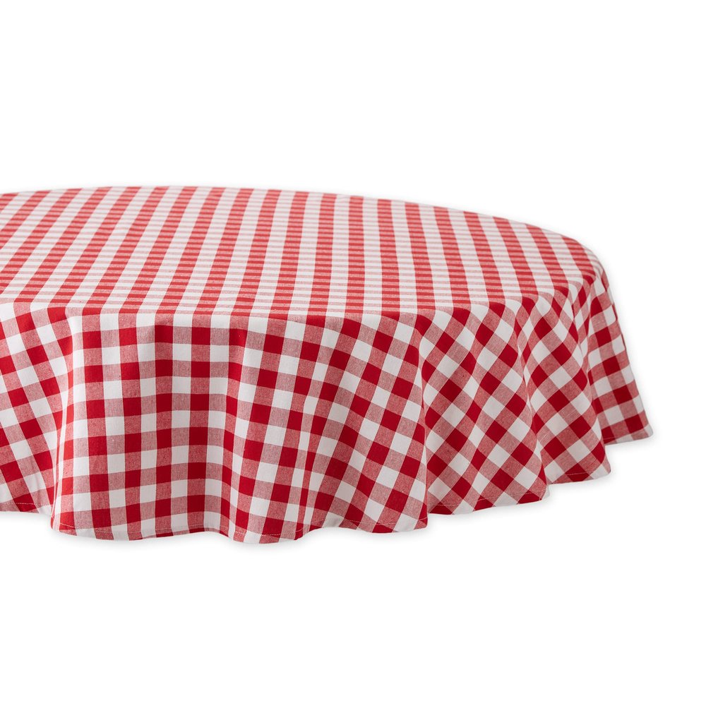 DII Checkered Tabletop Collection 100% Cotton, Machine Washable, Tablecloth, 70" Round, Red
