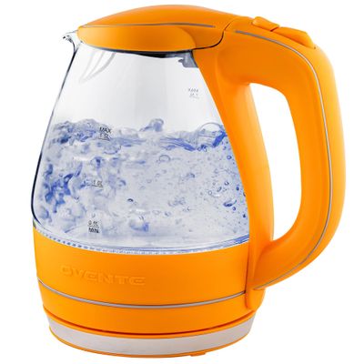 OVENTE Electric Kettle, 1.5L Borosilicate Glass Countertop Water Heater and Boiler for Coffee or Tea, BPA-Free, Auto Shut-Off, Boil-Dry Protection, Removable and Washable Spout Filter, Orange KG83O