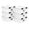 IRIS USA 30.6 Quart WEATHERPRO Plastic Storage Box with Durable Lid and Seal and Secure Latching Buckles, 6 Pack, Weathertight, Keep Pest Dust and Moisture Out, for Oversized Bulky Items, Clear/Black view 1
