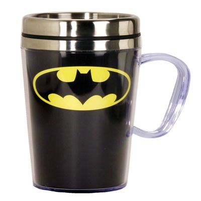 Spoontiques - Insulated Travel Mug - Batman Logo Coffee Cup - Coffee Lovers Gift - Funny Coffee Mug - 14 oz - Black
