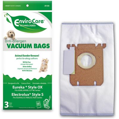 EnviroCare Replacement Allergen Vacuum bags Designed to Fit Electrolux Harmony/Oxygen Style S and Eureka Canisters Style S Canisters 3 pack