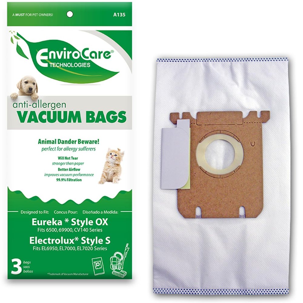 EnviroCare Replacement Allergen Vacuum bags Designed to Fit Electrolux Harmony/Oxygen Style S and Eureka Canisters Style S Canisters 3 pack