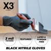 X3 Black Gloves, Disposable, Latex Free, Nitrile, for Cooking, Food Prep, 3 Mil, Powder-Free, Size Large, Case of 1000 view 2