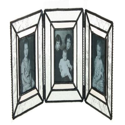 J Devlin Pic 172-3 Triple Picture Frame Vintage Stained Glass Holds 3 Photos 2 x 3 School Wallet Multiple