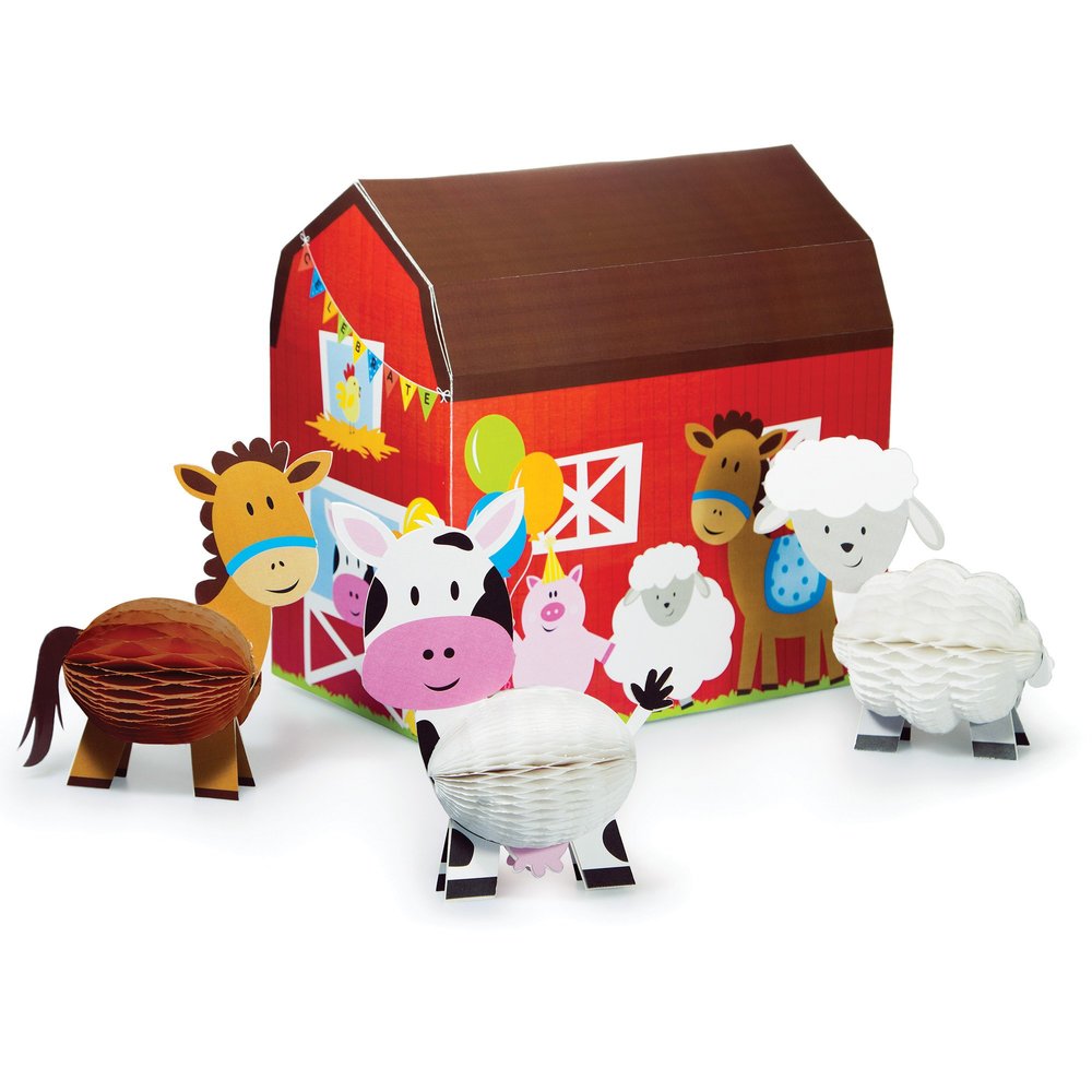 Creative Converting Farmhouse Fun Centerpiece with 3D Barn & Honeycomb Animals