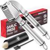 Alpha Grillers Garlic Press Stainless Steel - Easy to Clean, Rust-Proof, Dishwasher Safe - Stainless Steel Garlic Press, Mincer, Crusher with Silicone Peeler & Cleaning Brush view 1
