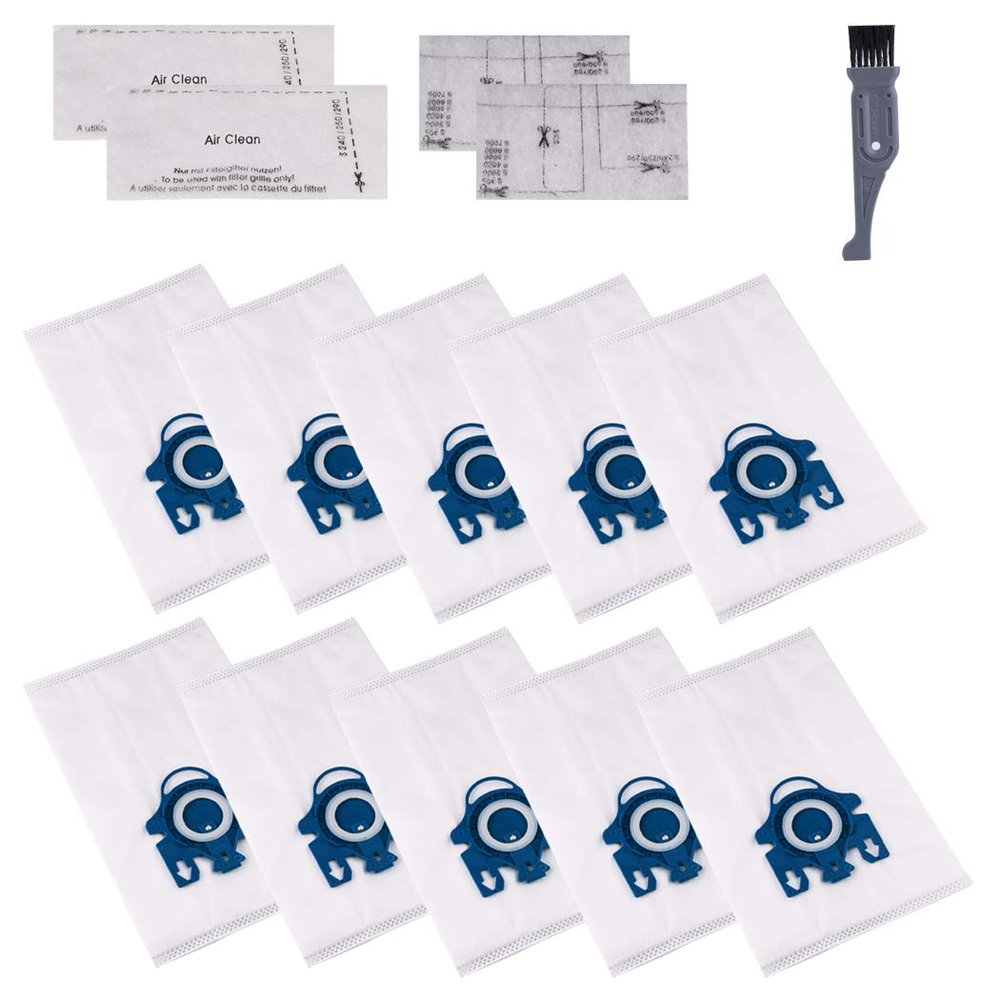 I-clean Replacement Miele Classic C1 / Complete C3 Canister Vacuum Cleaner Bags,10 Packs AirClean 3D Efficiency GN Dust Bags,with 2 Motor Protection Filter, 2 AirClean Filter