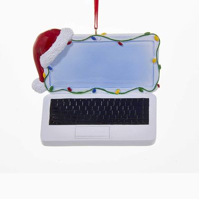 Laptop Christmas Ornament - 3D Desktop Computer Santa Hat and Christmas Lights Holiday Tree Decoration - Computer Ornament