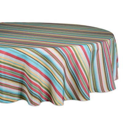 DII Summer Stripe Outdoor Tabletop Collection, Multi-use, Machine Washable, Tablecloth, 60" Round, Sunset