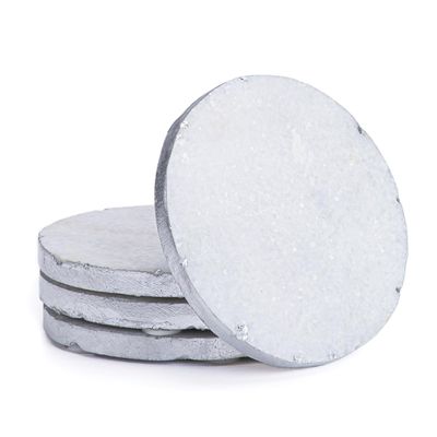 Thirstystone Old Hollywood Round White Marble Coasters, All Natural Marble, Non-Slip Cork Backing, Drink Absorbent & Protects Table, Set of 4