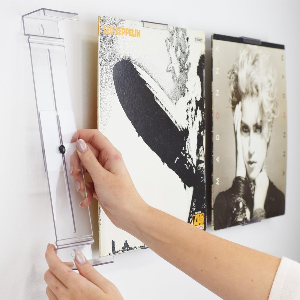 CollectorMount Album Mount 1 Pack Wall Mount Album Frame Brackets or Shelf Stand, Adjustable, Clear to display Vinyl Records