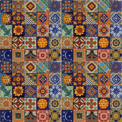 100 Hand Painted Talavera Mexican Tiles 2"x2" Spanish Mediterranean Decor