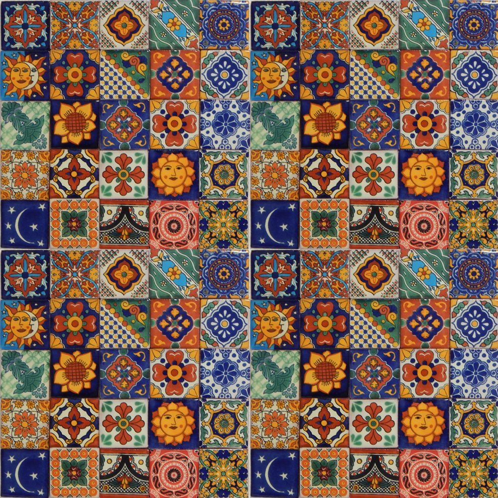 100 Hand Painted Talavera Mexican Tiles 2"x2" Spanish Mediterranean Decor