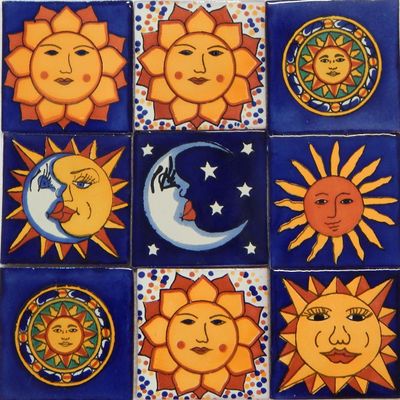 Sun Moon Talavera Mexican Tile 4x4 Hand Painted