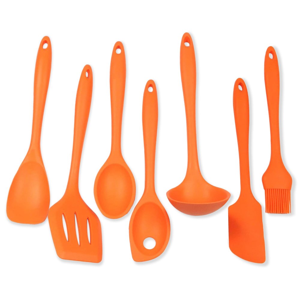 Chef Craft 7 Piece Silicone Kitchen Tool and Utensil Set, Orange (42078)