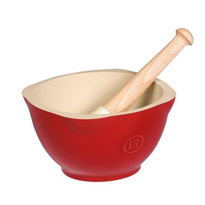Emile Henry Made In France Mortar And Pestle, Burgundy Red