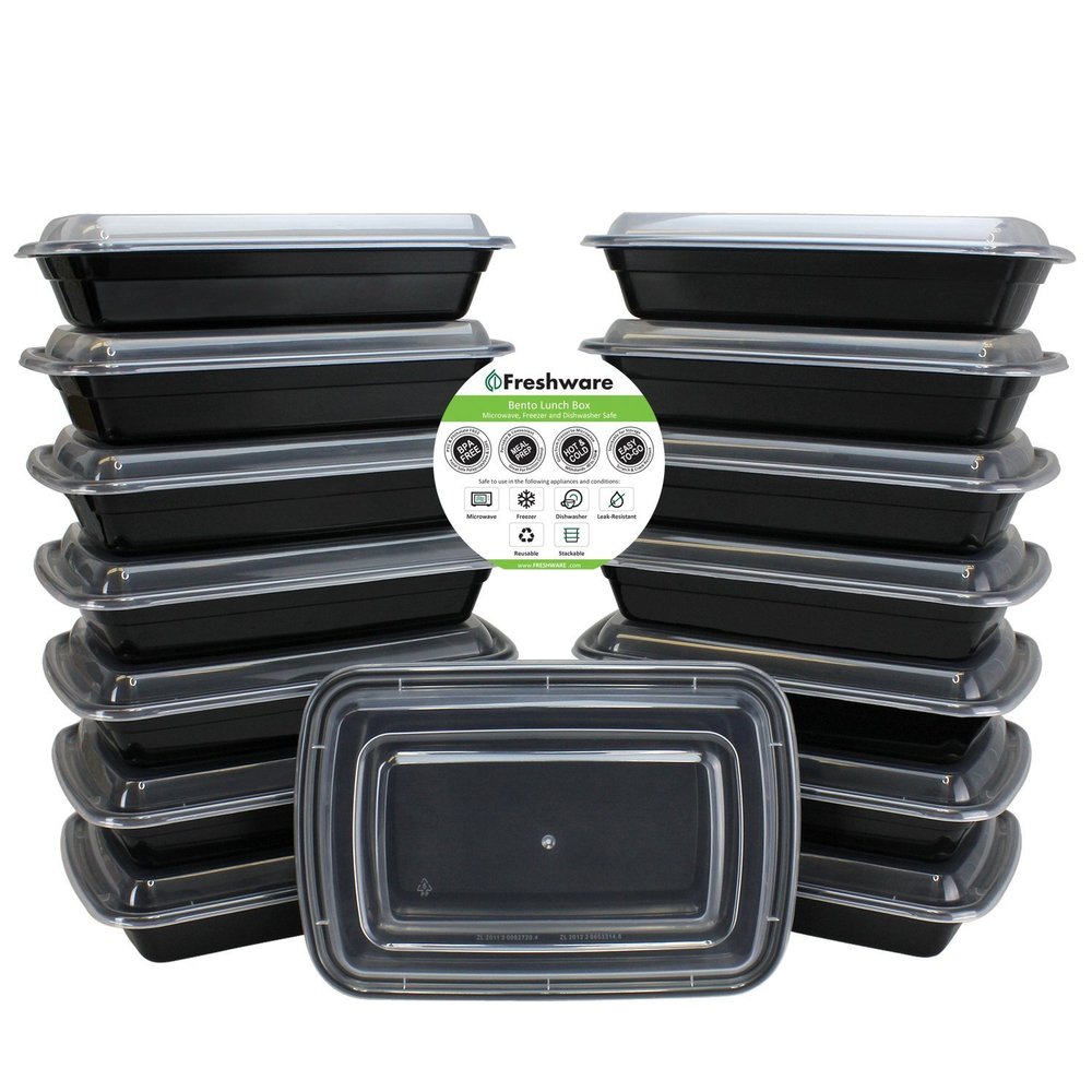 Freshware Meal Prep Containers ,1 Compartment with Lids, Food Containers, Lunch Box | BPA Free | Stackable | Bento Box, Microwave/Dishwasher/Freezer Safe, Portion Control ,28 oz (Pack of 15)