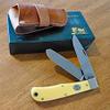 Moore Maker #3206 Yellow Delrin Jumbo Trapper with Leather Sheath view 1