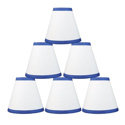 Urbanest White Cotton with Blue Trim Chandelier Lamp Shades, 6-inch, Hardback Clip On(Set of 6)