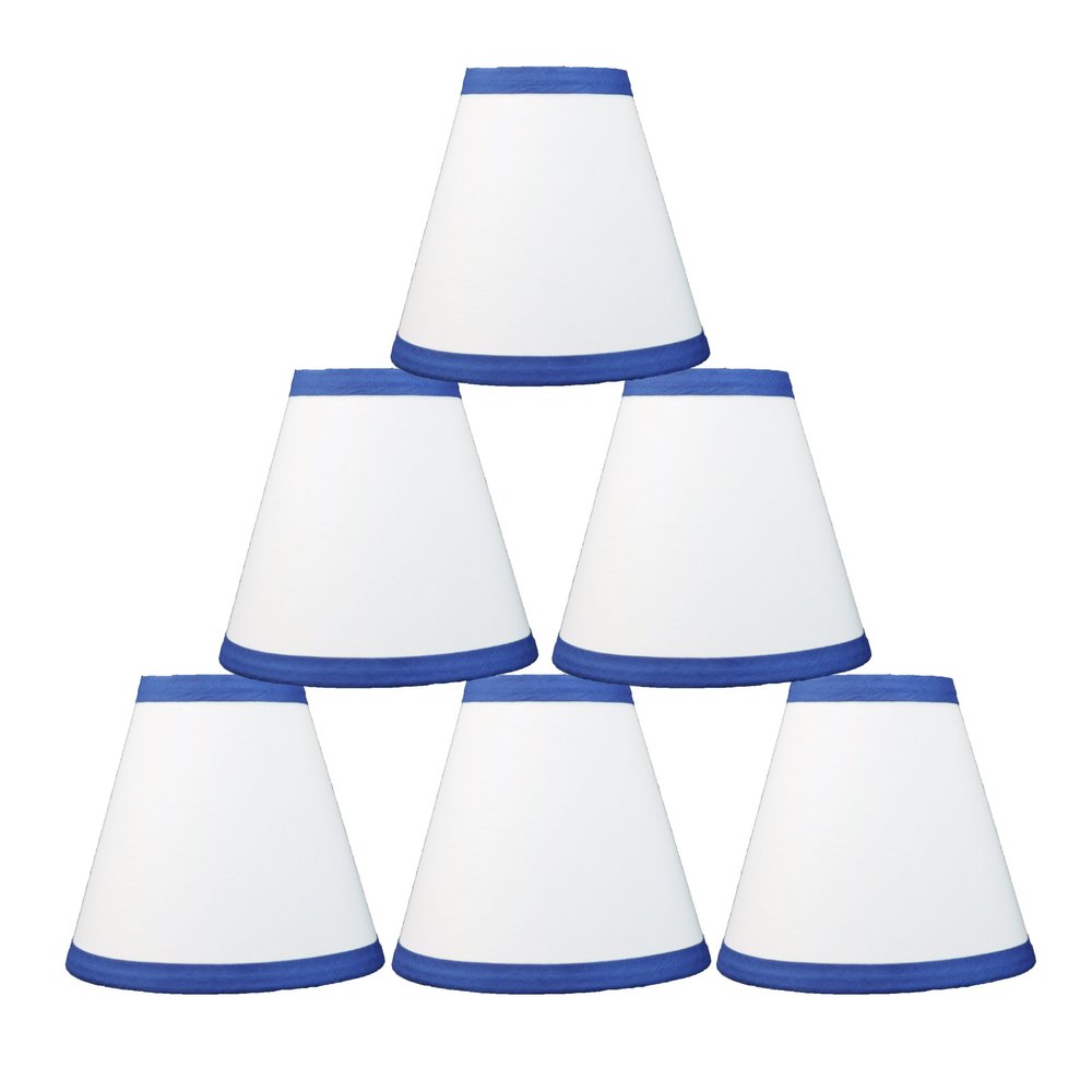 Urbanest White Cotton with Blue Trim Chandelier Lamp Shades, 6-inch, Hardback Clip On(Set of 6)
