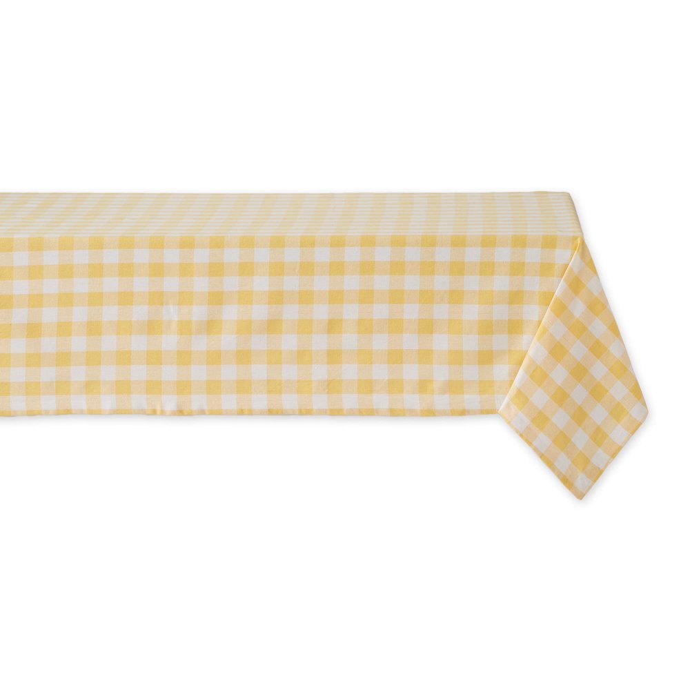 DII Checkered Tabletop Collection 100% Cotton, Machine Washable, Tablecloth, 52x52, Yellow