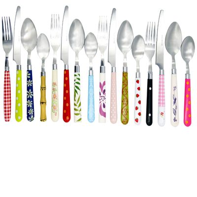 The Original Brink House Eclectic Collection Mix & Match Stainless Steel Cutlery Set with Multicolored Handles / 16 pieces with Metal Stand/Lifestyle utensils for home, apartment, dorm, outdoor