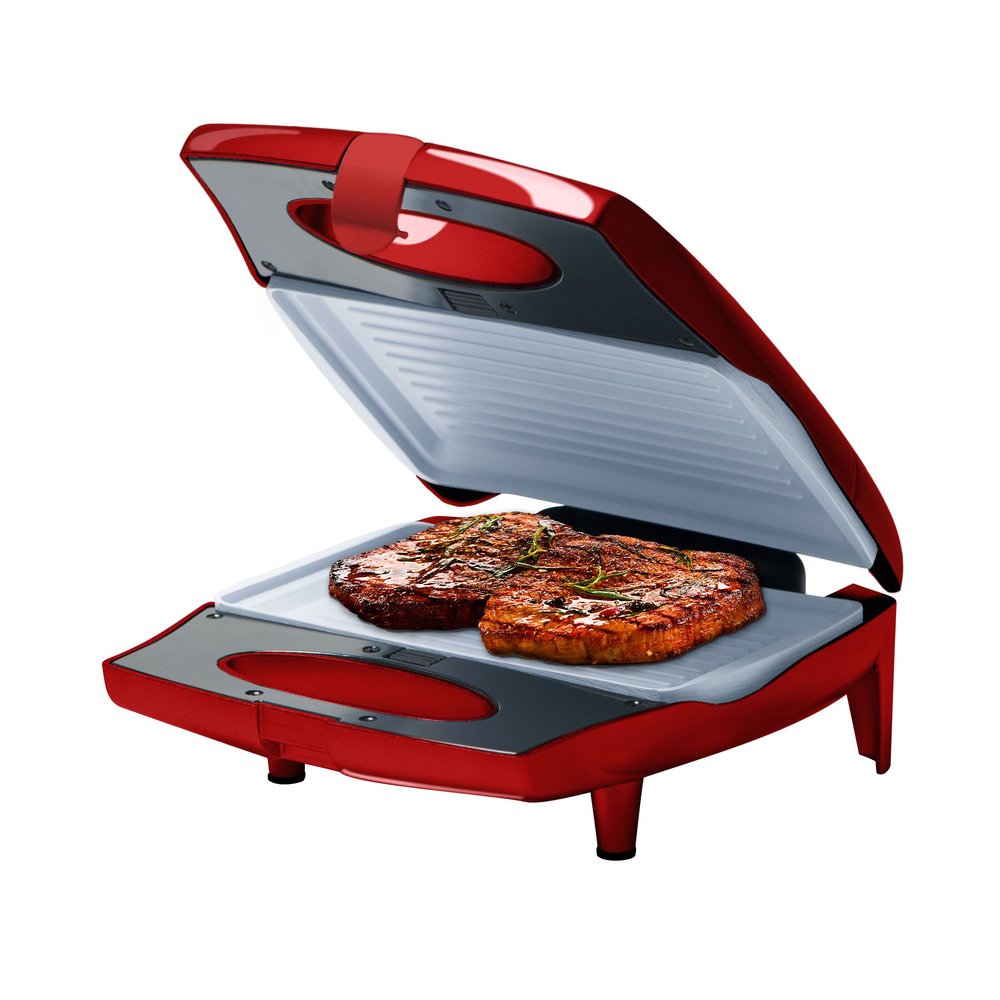 Big Boss 9287 Red 7-Piece Ceramic Grill Set with 3-Interchangeable Non-Stick Cooking Plates, Grill, Waffle and Sandwich