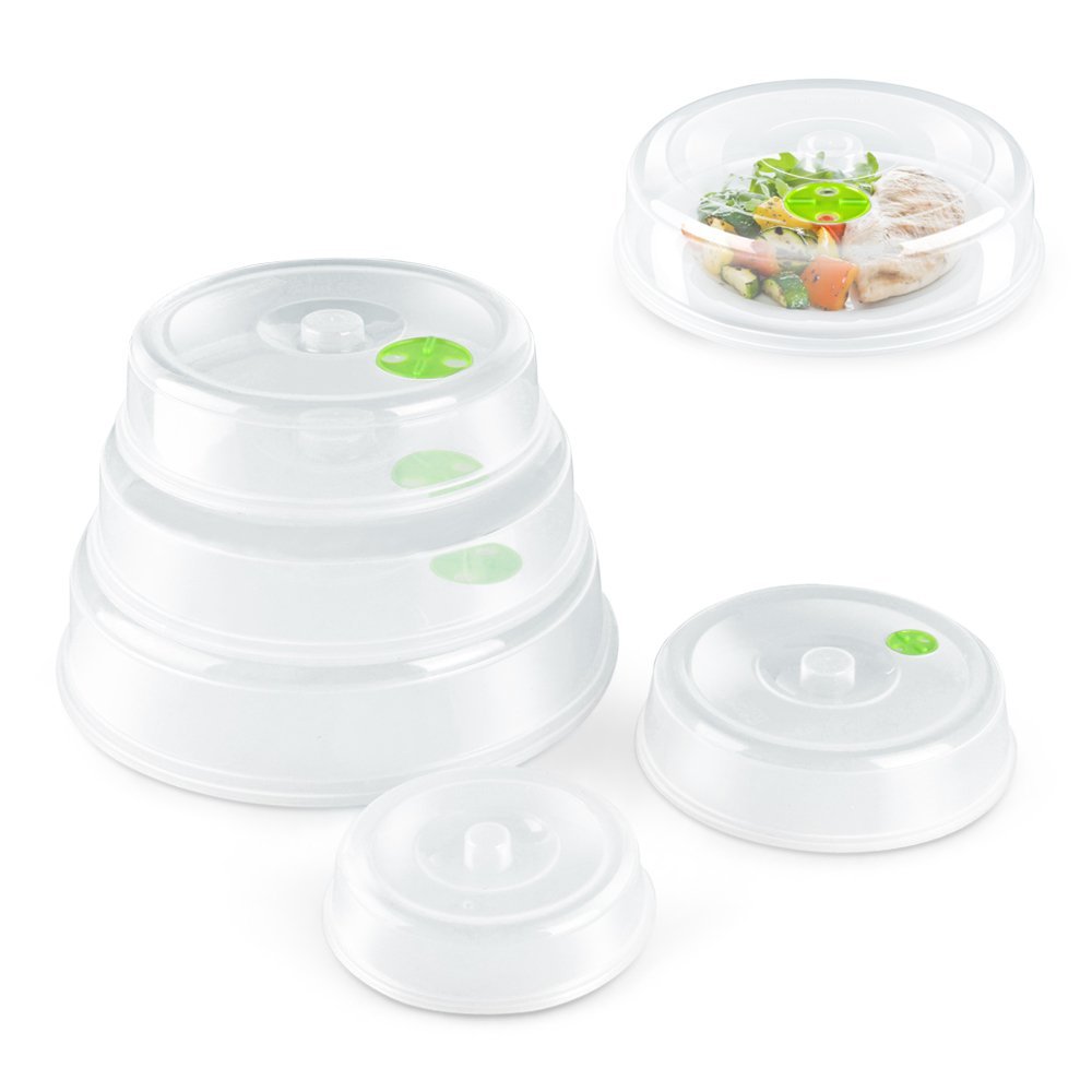 Flexzion Microwave Plate Covers Set of 5 - BPA-Free Microwave Cover with Adjustable Steam Vent, Dishwasher Safe Microwave Splatter Cover, Transparent Plastic Food Covers for Microwave Cooking