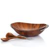 nambe Braid Salad Bowl with Servers | 3-Piece Set | Large Wooden Serving Bowl for Caesar Salad, Large Salads | Big Salad Bowl with Serving Utensils | Made of Chrome & Acacia Wood (20 L x 16 W) view 1