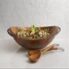 nambe Braid Salad Bowl with Servers | 3-Piece Set | Large Wooden Serving Bowl for Caesar Salad, Large Salads | Big Salad Bowl with Serving Utensils | Made of Chrome & Acacia Wood (20 L x 16 W) view 3