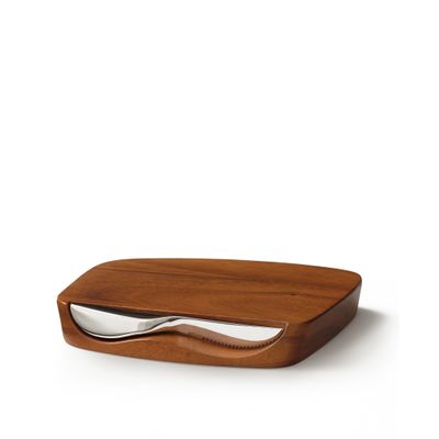 nambe Blend Bar Board with Knife | 9-Inch Board | 7-Inch Knife | Made of Acacia Wood and Stainless Steel | Ideal for Prep and Serving | Designed by Neil Cohen